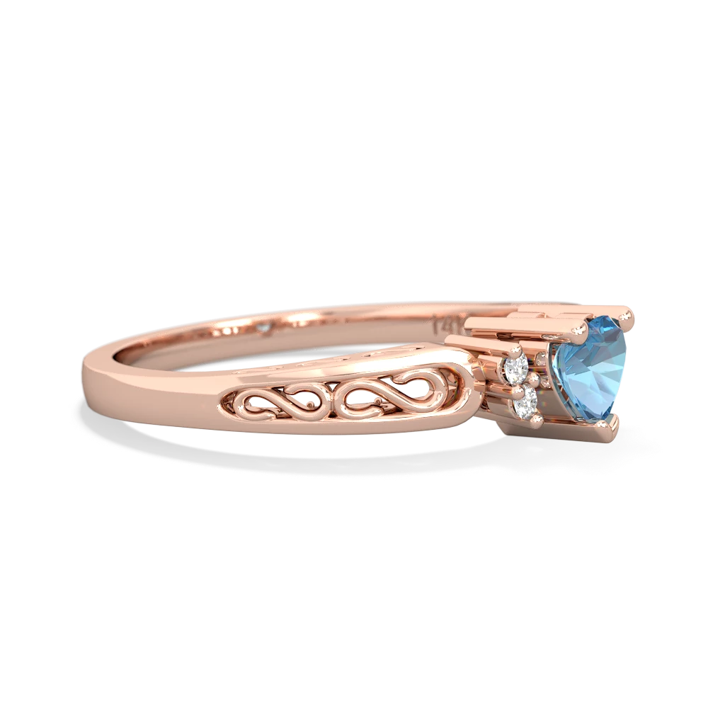 Blue Topaz Filligree Scroll Heart 14K Rose Gold ring R2429