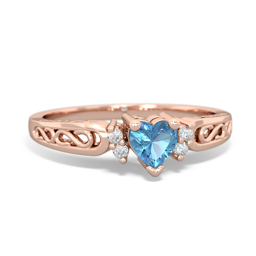 Blue Topaz Filligree Scroll Heart 14K Rose Gold ring R2429