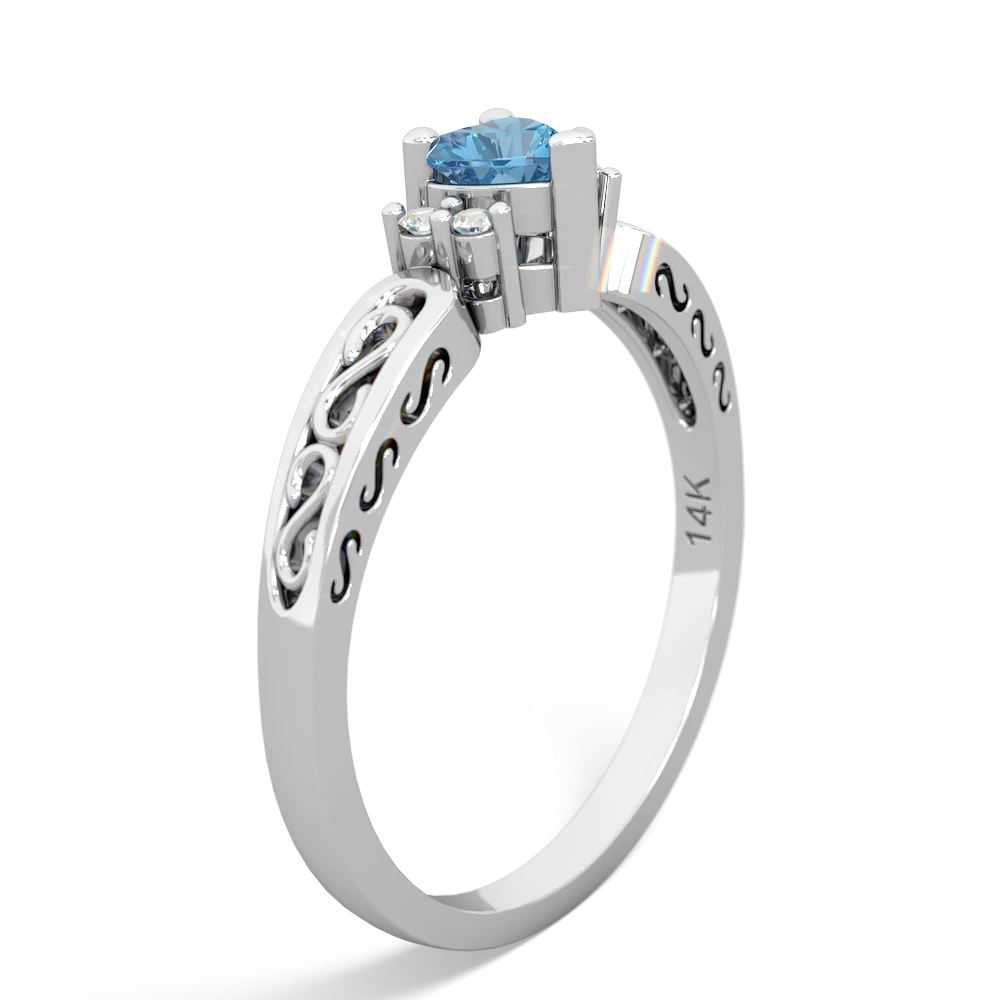 Blue Topaz Filligree Scroll Heart 14K White Gold ring R2429