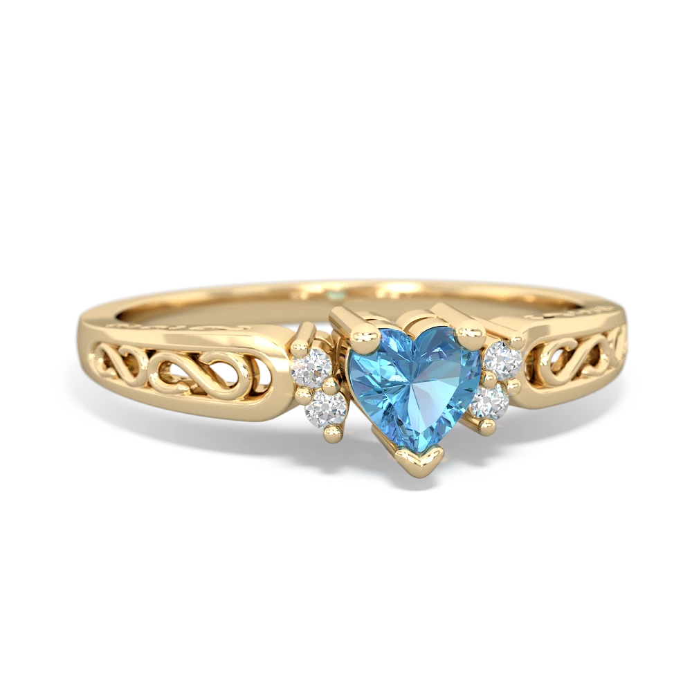 Blue Topaz Filligree Scroll Heart 14K Yellow Gold ring R2429