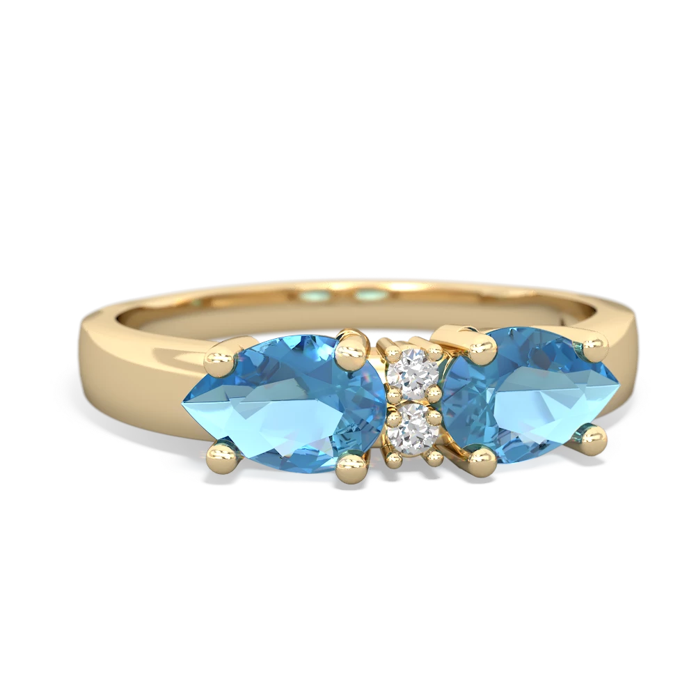 Blue Topaz Pear Bowtie 14K Yellow Gold ring R0865