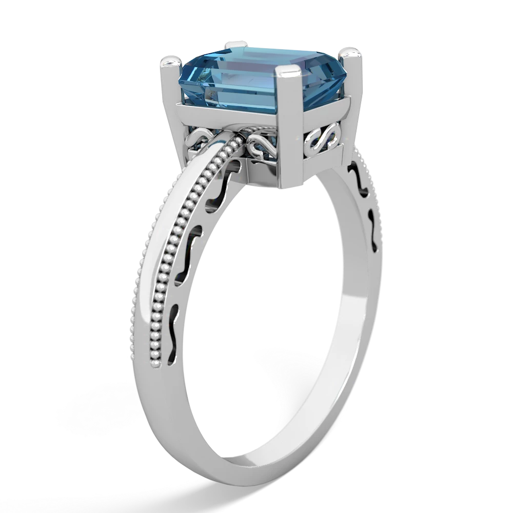 Blue Topaz Milgrain Scroll 14K White Gold ring R2338