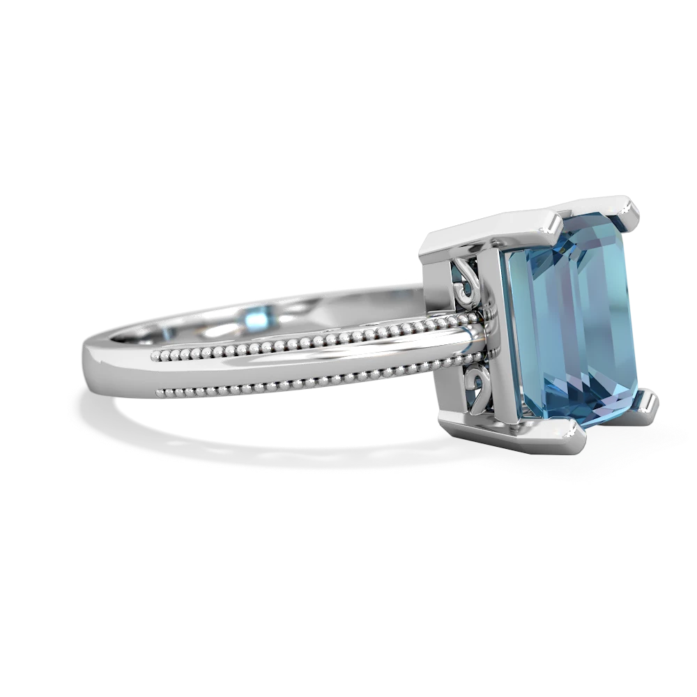 Blue Topaz Milgrain Scroll 14K White Gold ring R2338