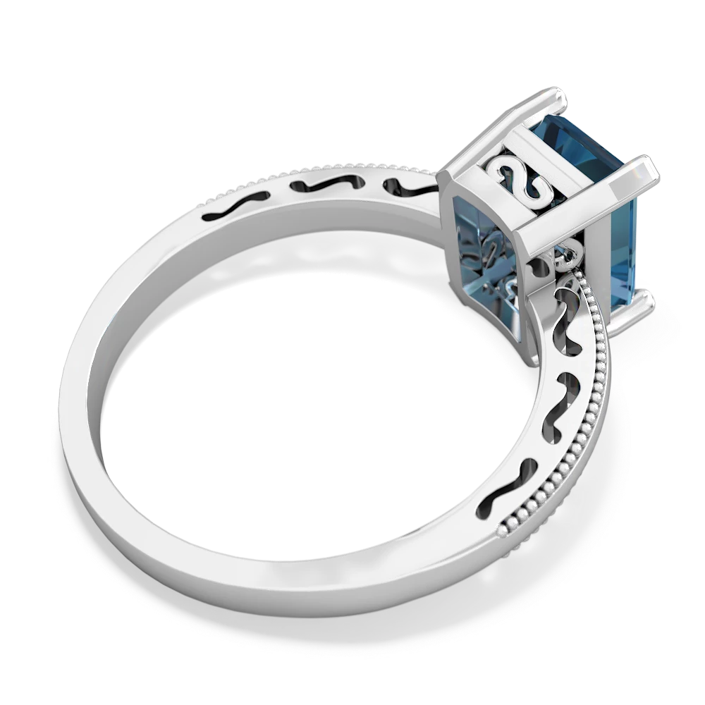 Blue Topaz Milgrain Scroll 14K White Gold ring R2338