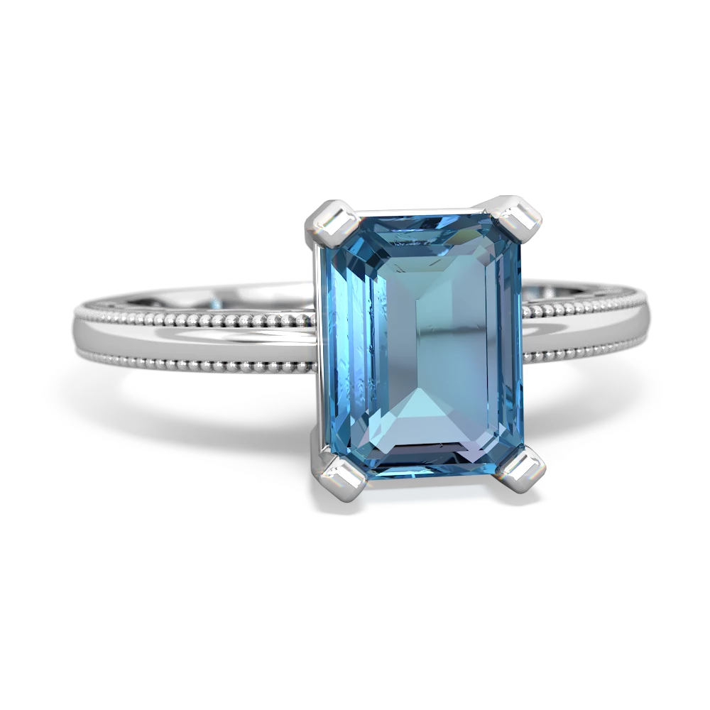 Blue Topaz Milgrain Scroll 14K White Gold ring R2338