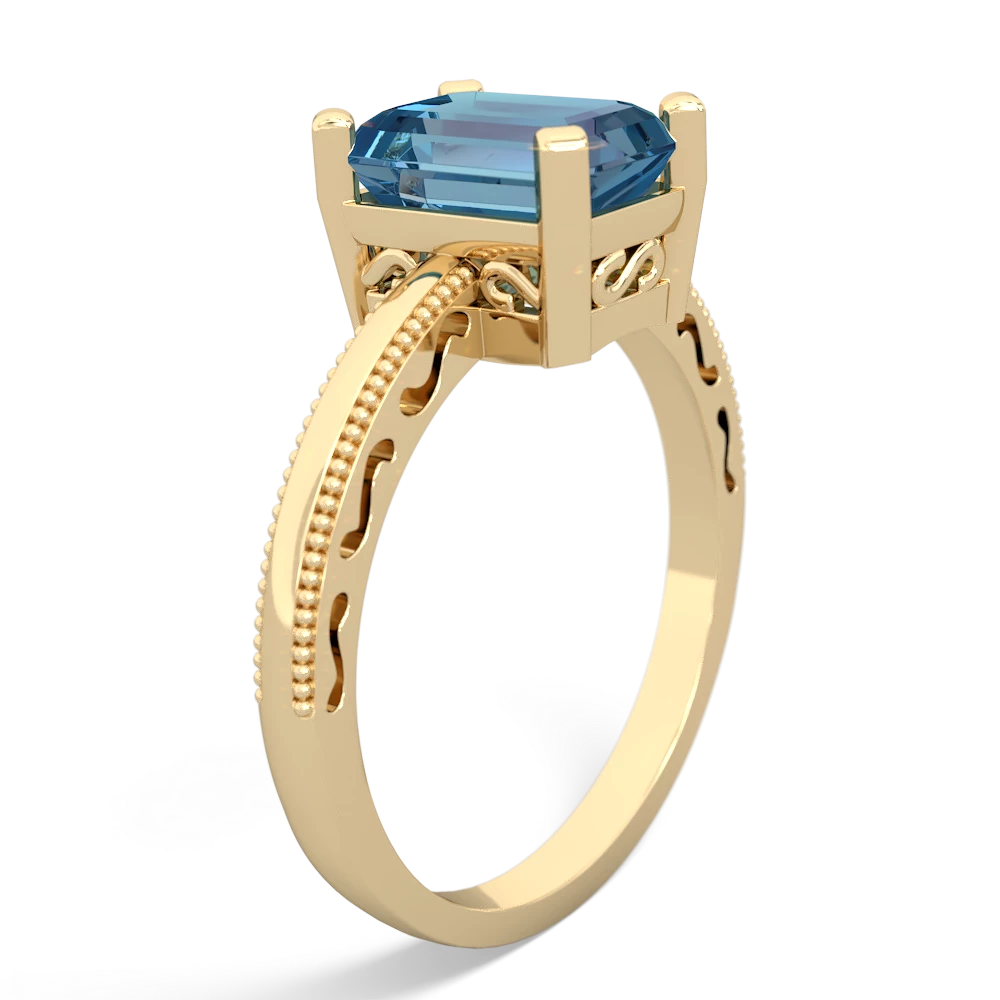 Blue Topaz Milgrain Scroll 14K Yellow Gold ring R2338