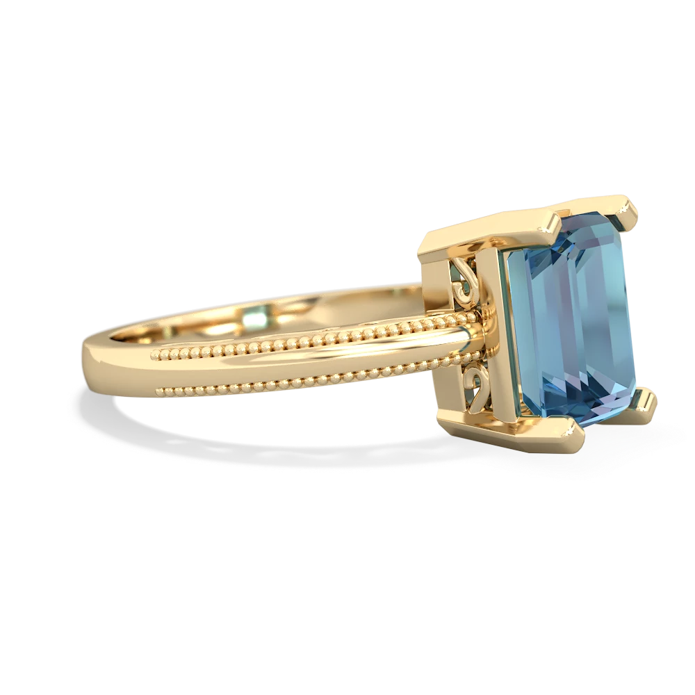 Blue Topaz Milgrain Scroll 14K Yellow Gold ring R2338