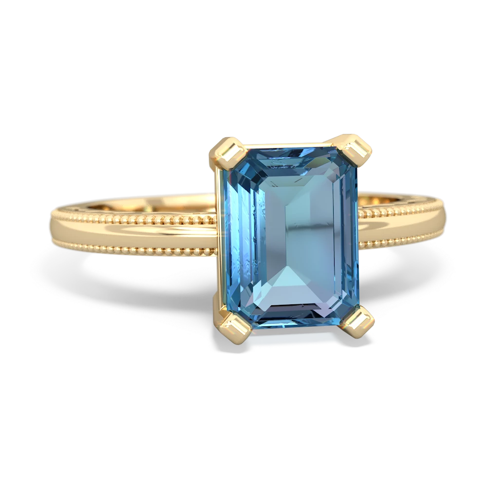 Blue Topaz Milgrain Scroll 14K Yellow Gold ring R2338