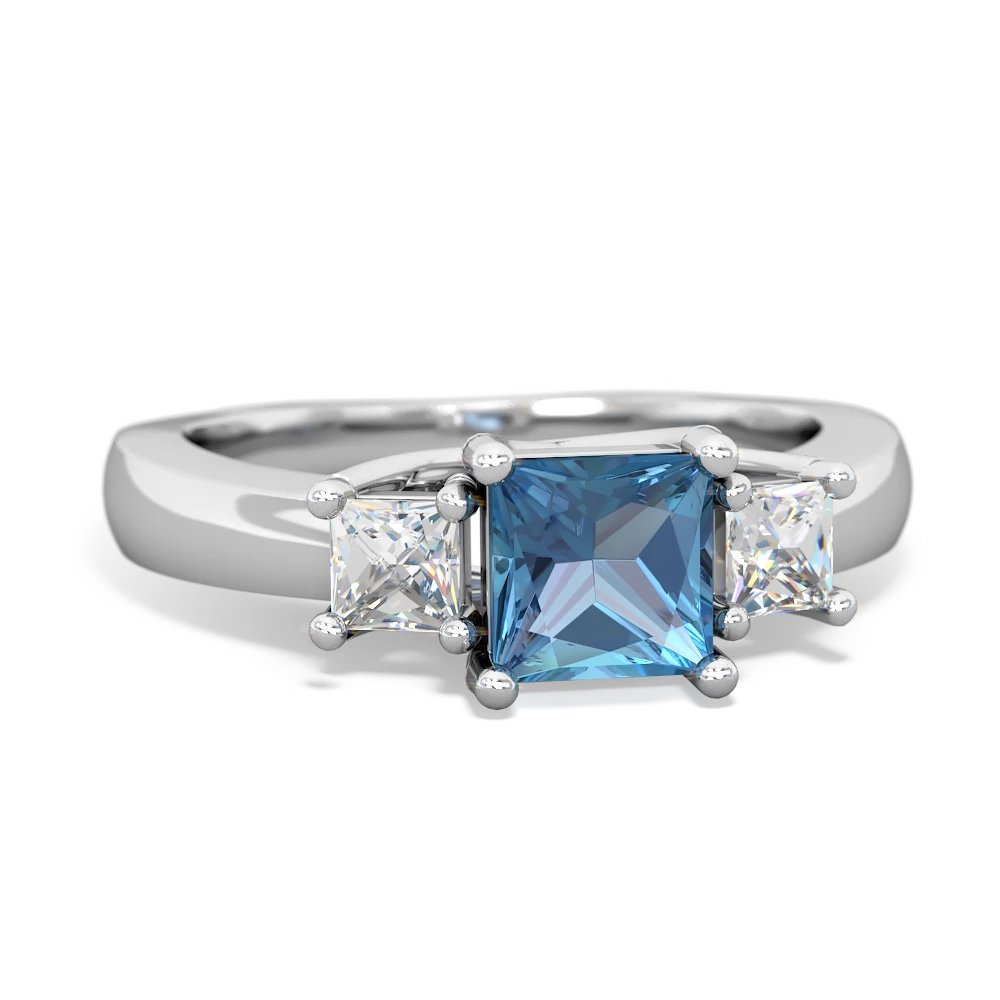 Blue Topaz Three Stone Trellis 14K White Gold ring R4015