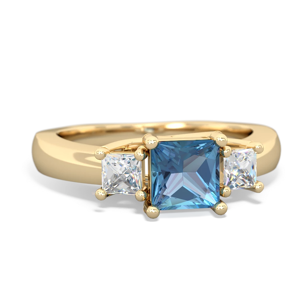 Blue Topaz Three Stone Trellis 14K Yellow Gold ring R4015