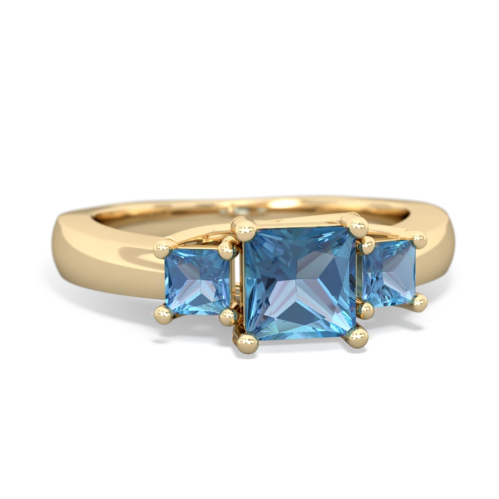 Blue Topaz Three Stone Trellis 14K Yellow Gold ring R4015