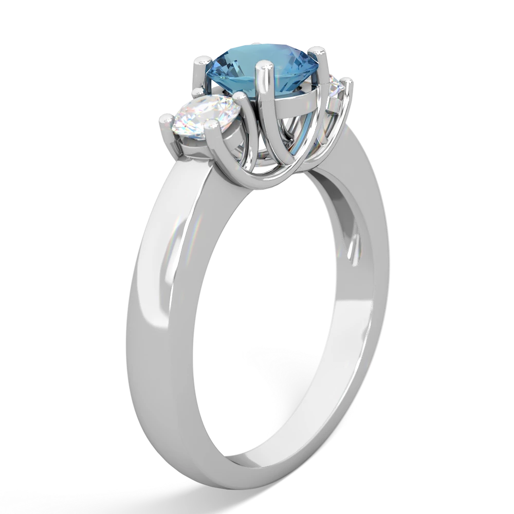 Blue Topaz Diamond Three Stone Round Trellis 14K White Gold ring R4018