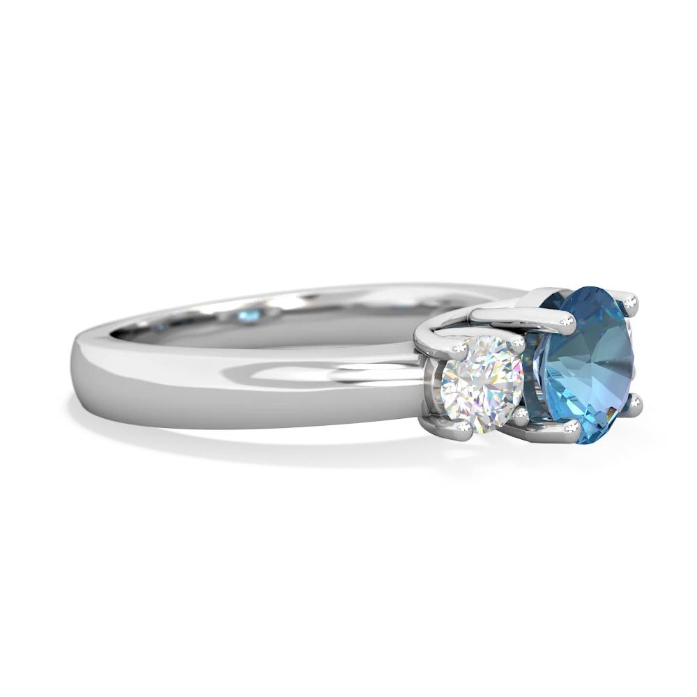 Blue Topaz Diamond Three Stone Round Trellis 14K White Gold ring R4018