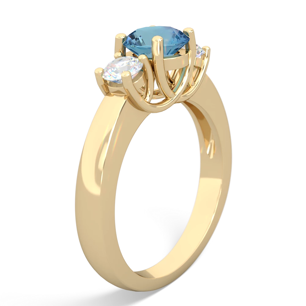 Blue Topaz Diamond Three Stone Round Trellis 14K Yellow Gold ring R4018