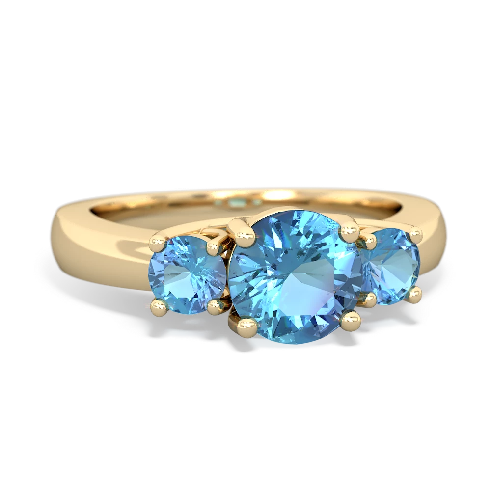 Blue Topaz Three Stone Round Trellis 14K Yellow Gold ring R4018