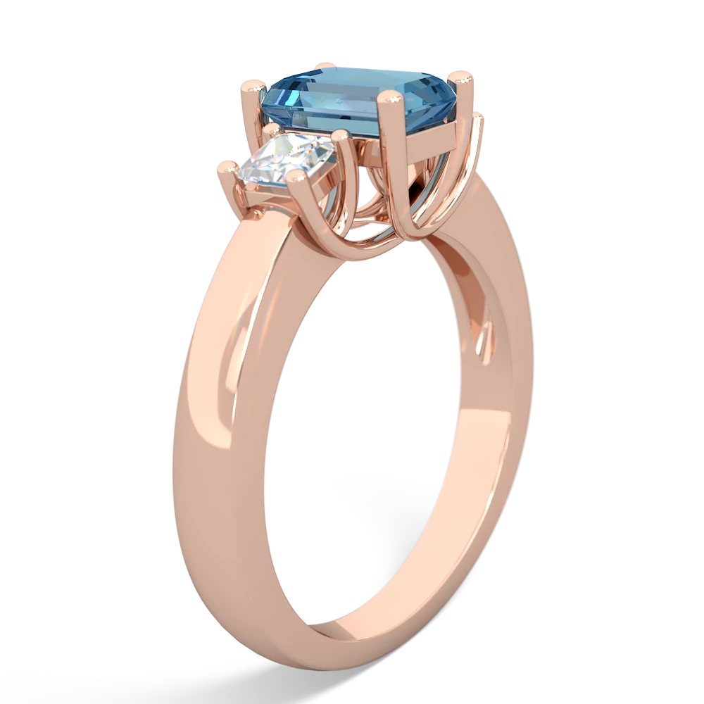 Blue Topaz Diamond Three Stone Emerald-Cut Trellis 14K Rose Gold ring R4021