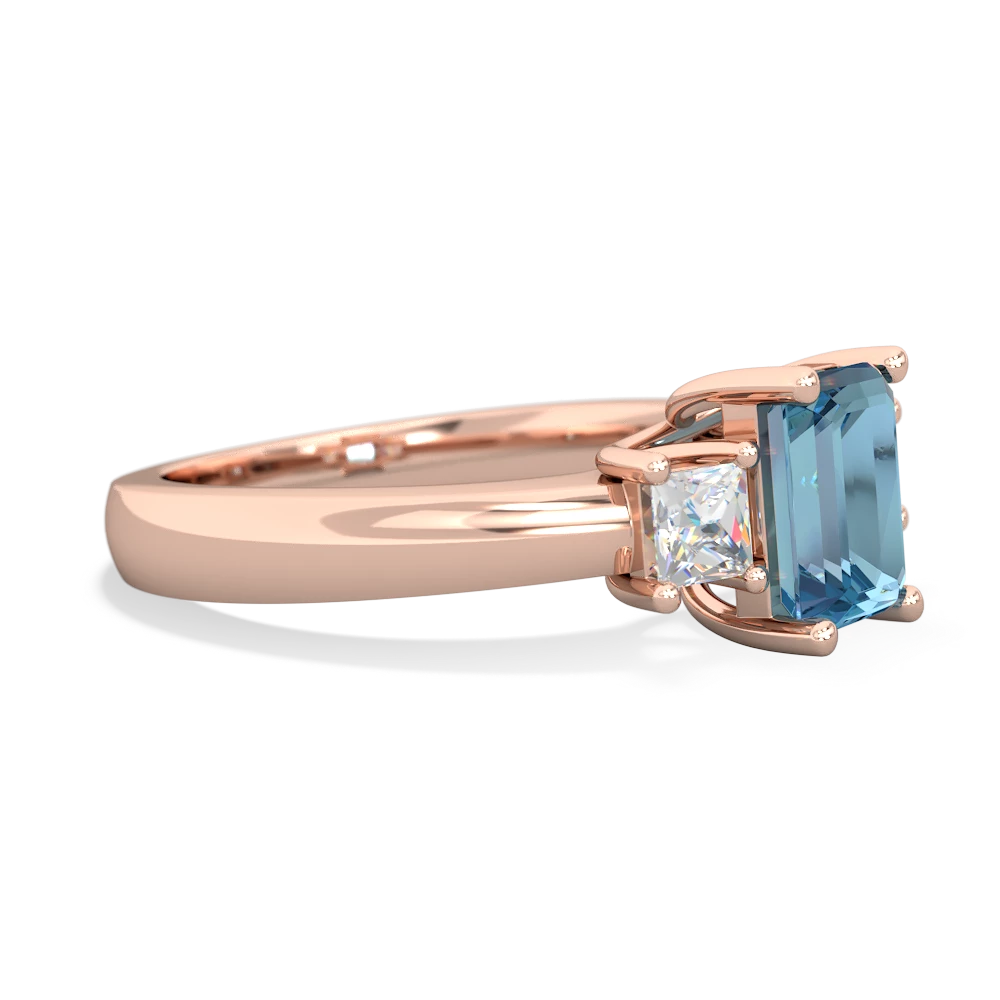 Blue Topaz Diamond Three Stone Emerald-Cut Trellis 14K Rose Gold ring R4021