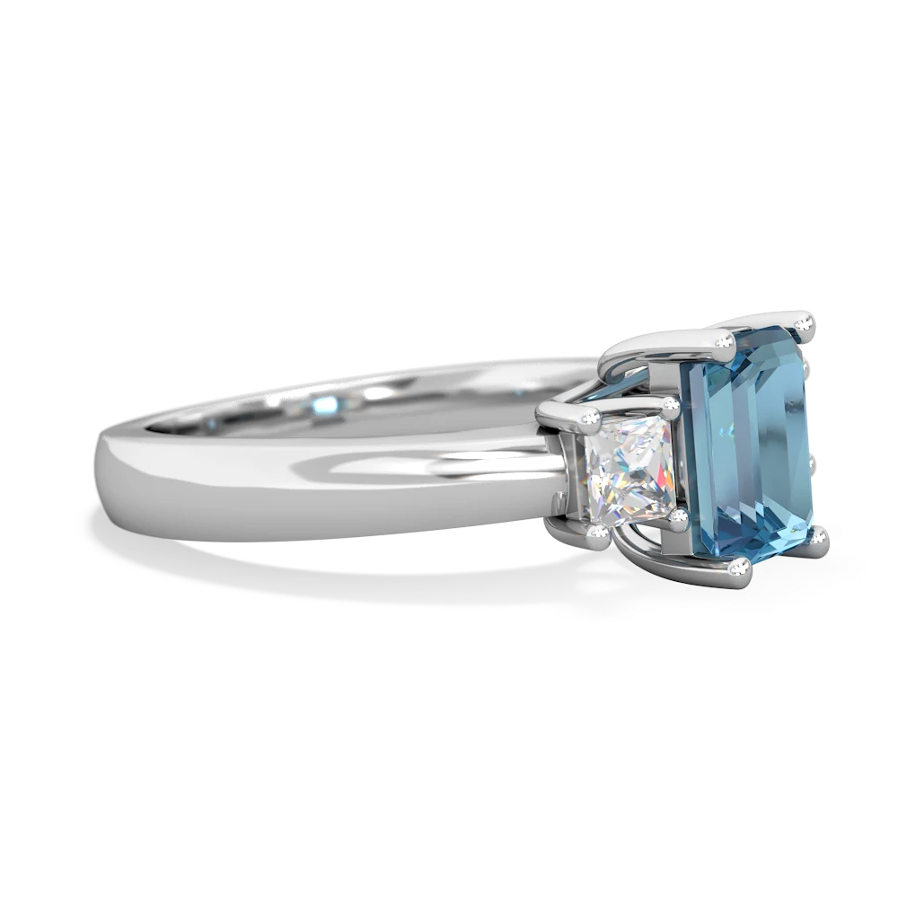 Blue Topaz Diamond Three Stone Emerald-Cut Trellis 14K White Gold ring R4021