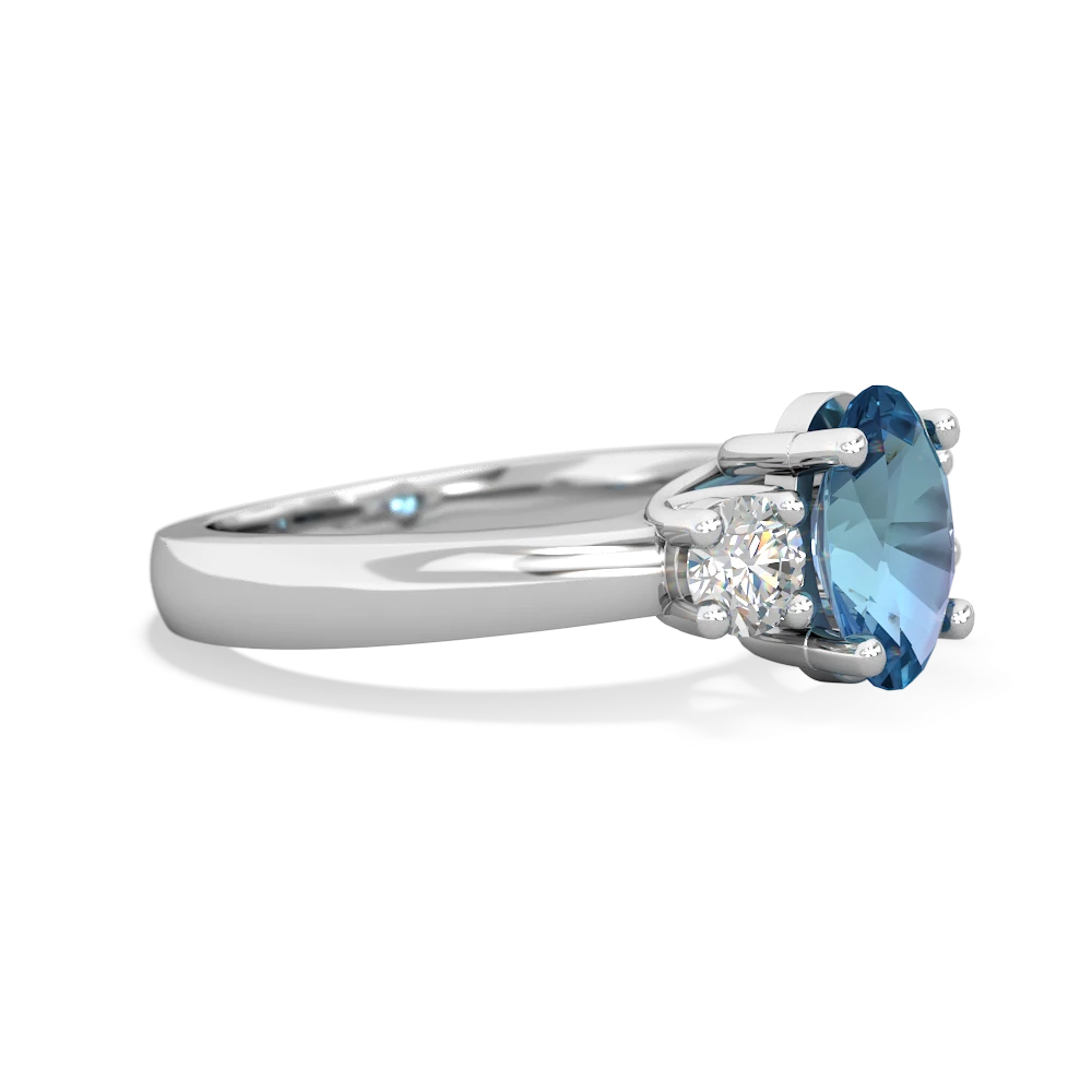 Blue Topaz Diamond Three Stone Oval Trellis 14K White Gold ring R4024