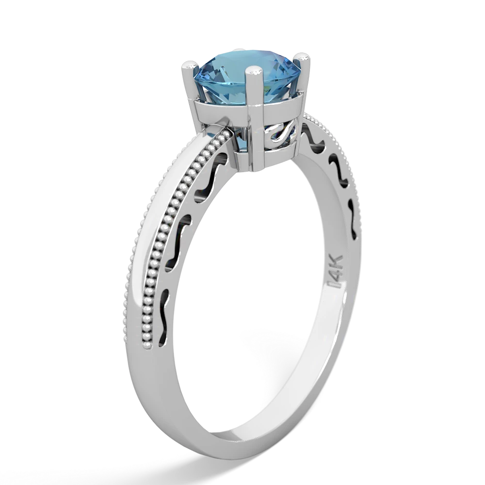 Blue Topaz Milgrain Filigree 14K White Gold ring R5090