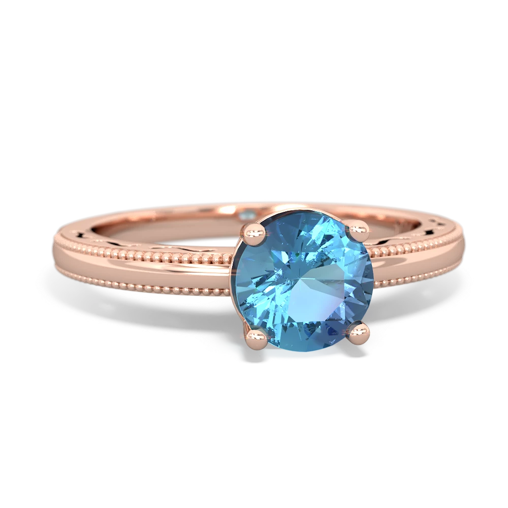 Blue Topaz Milgrain Filigree 14K Rose Gold ring R5090