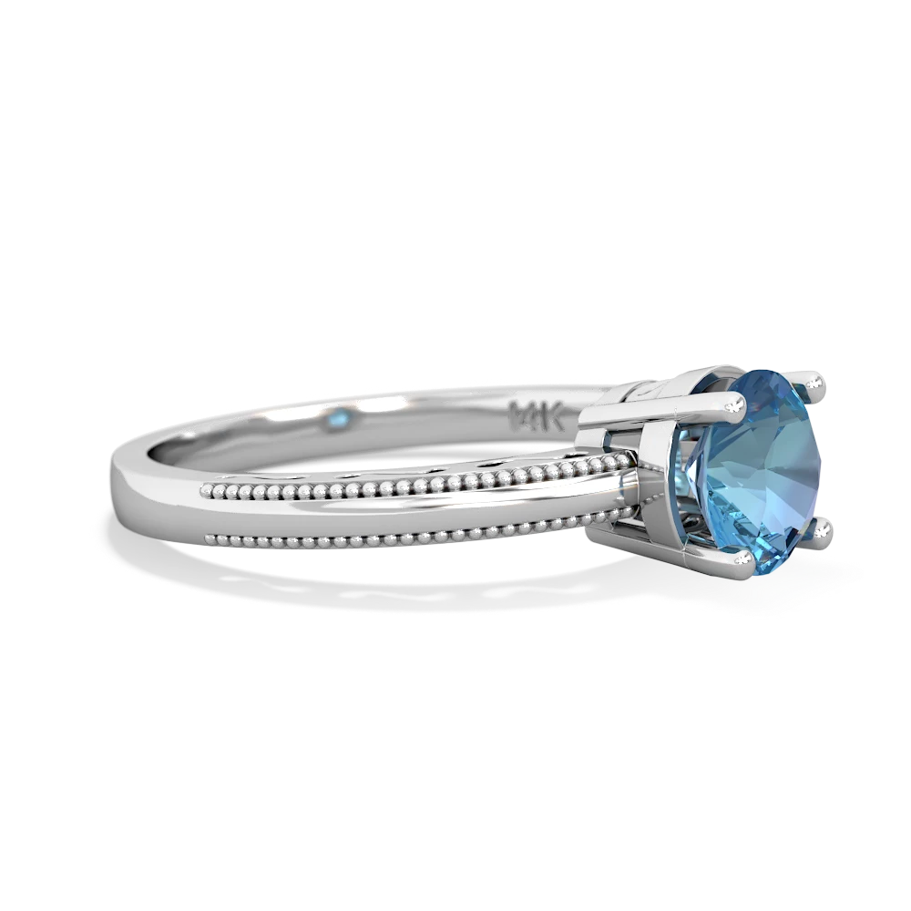 Blue Topaz Milgrain Filigree 14K White Gold ring R5090