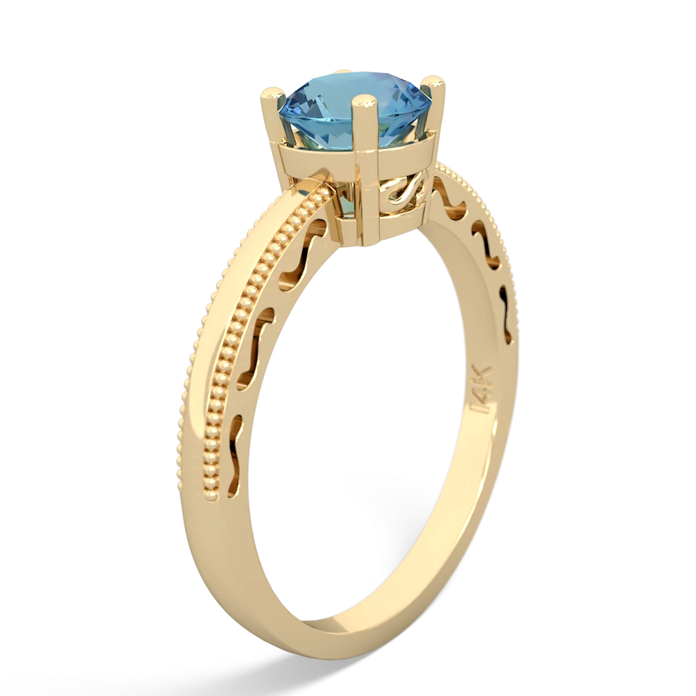 Blue Topaz Milgrain Filigree 14K Yellow Gold ring R5090