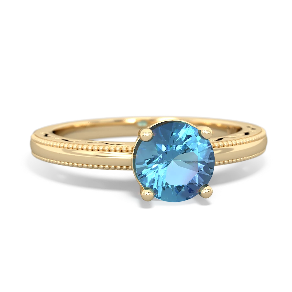 Blue Topaz Milgrain Filigree 14K Yellow Gold ring R5090