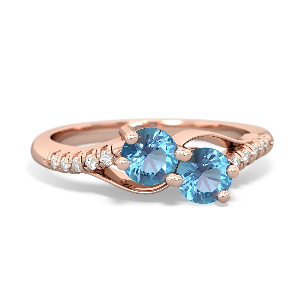 Blue Topaz Infinity Pave Two Stone 14K Rose Gold ring R5285