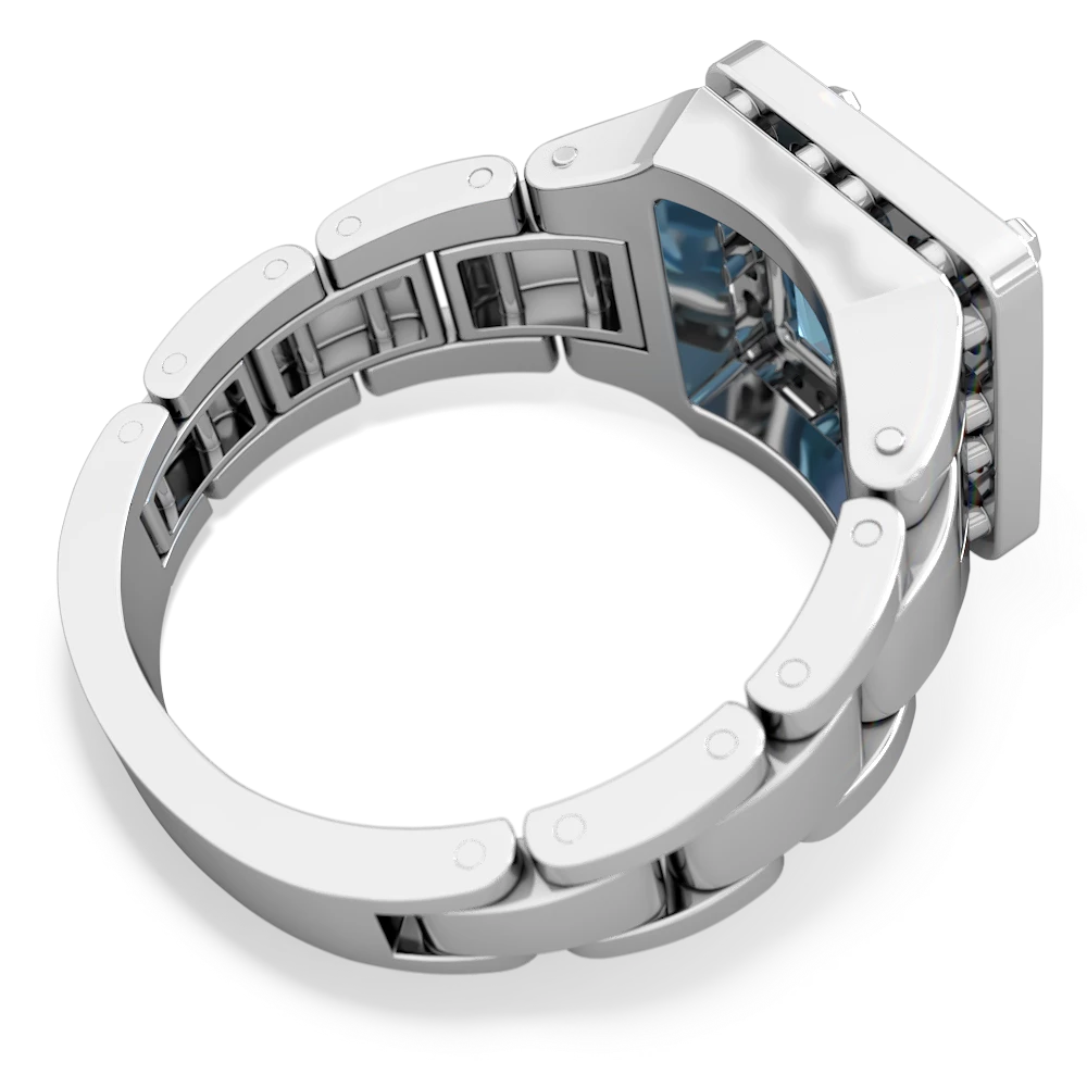 Blue Topaz Men's Watch 14K White Gold ring R0510