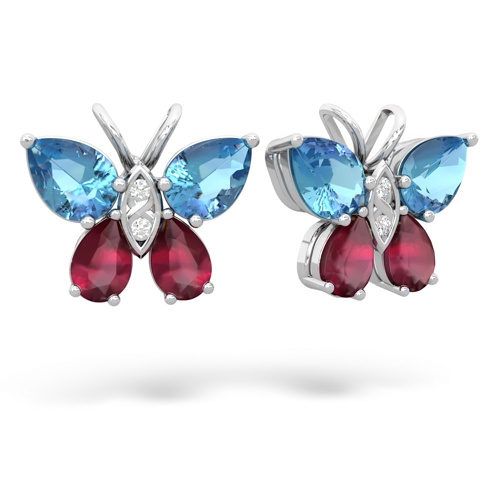 Blue Topaz Butterfly 14K White Gold earrings E2215