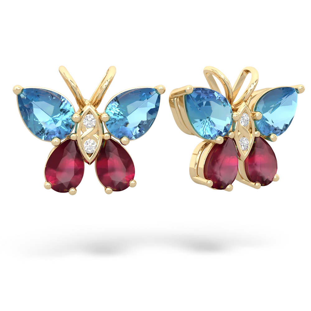 Blue Topaz Butterfly 14K Yellow Gold earrings E2215