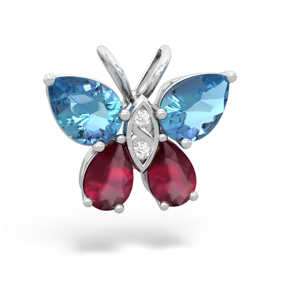 Blue Topaz Butterfly 14K White Gold pendant P2215