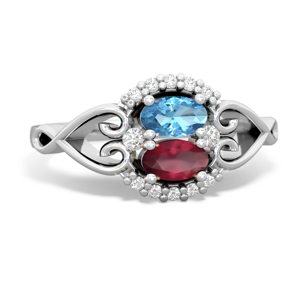 Blue Topaz Love Nest 14K White Gold ring R5860