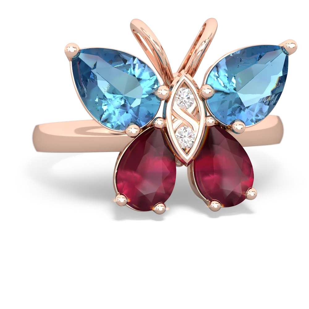 Blue Topaz Butterfly 14K Rose Gold ring R2215