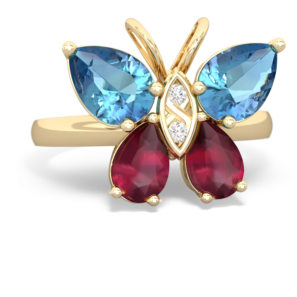 Blue Topaz Butterfly 14K Yellow Gold ring R2215