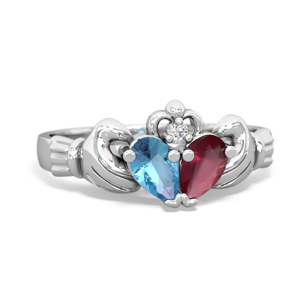 Blue Topaz 'Our Heart' Claddagh 14K White Gold ring R2388