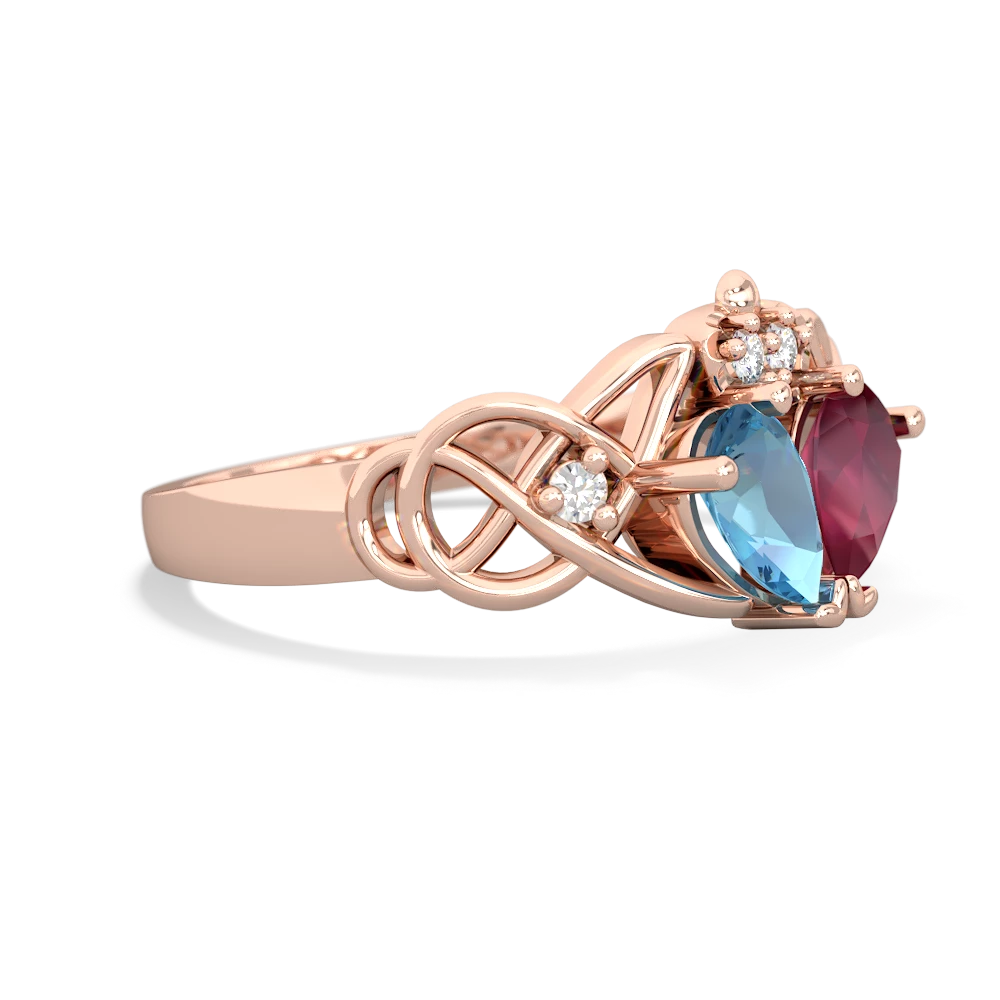 Blue Topaz 'One Heart' Celtic Knot Claddagh 14K Rose Gold ring R5322