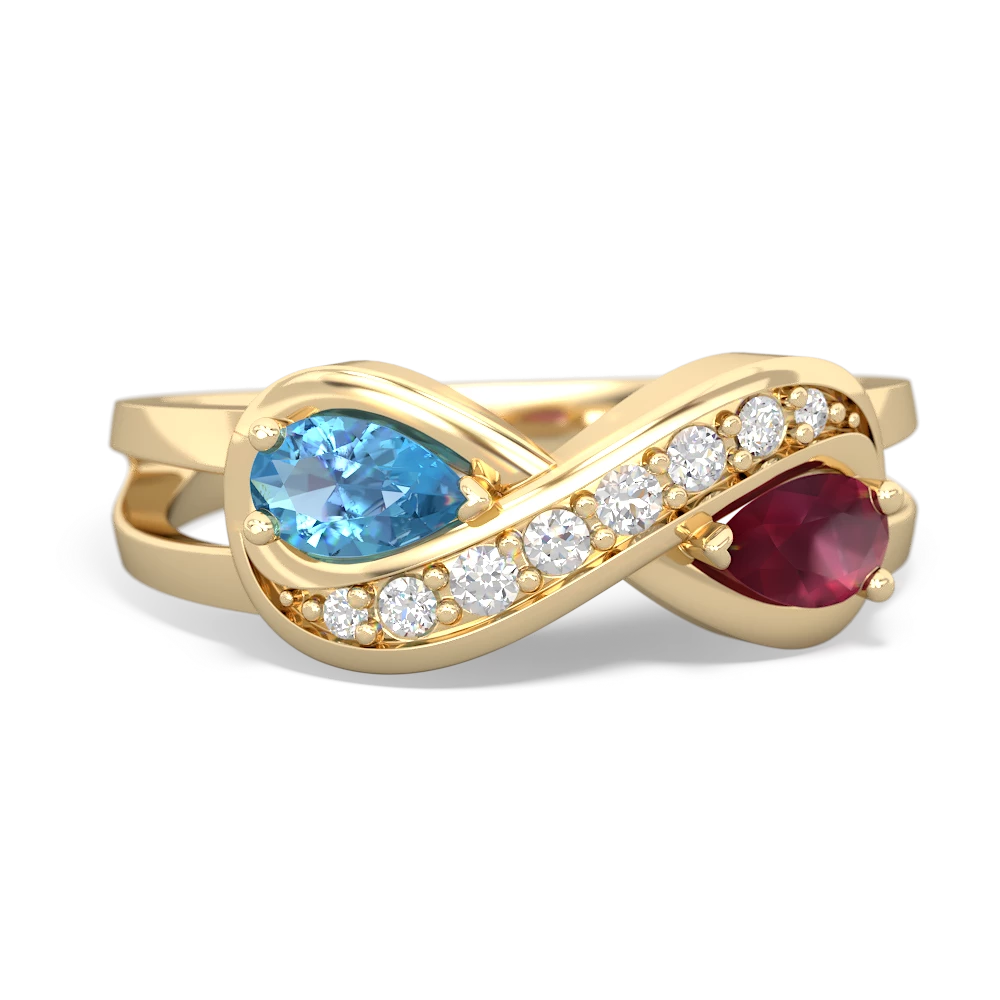 Blue Topaz Diamond Infinity 14K Yellow Gold ring R5390