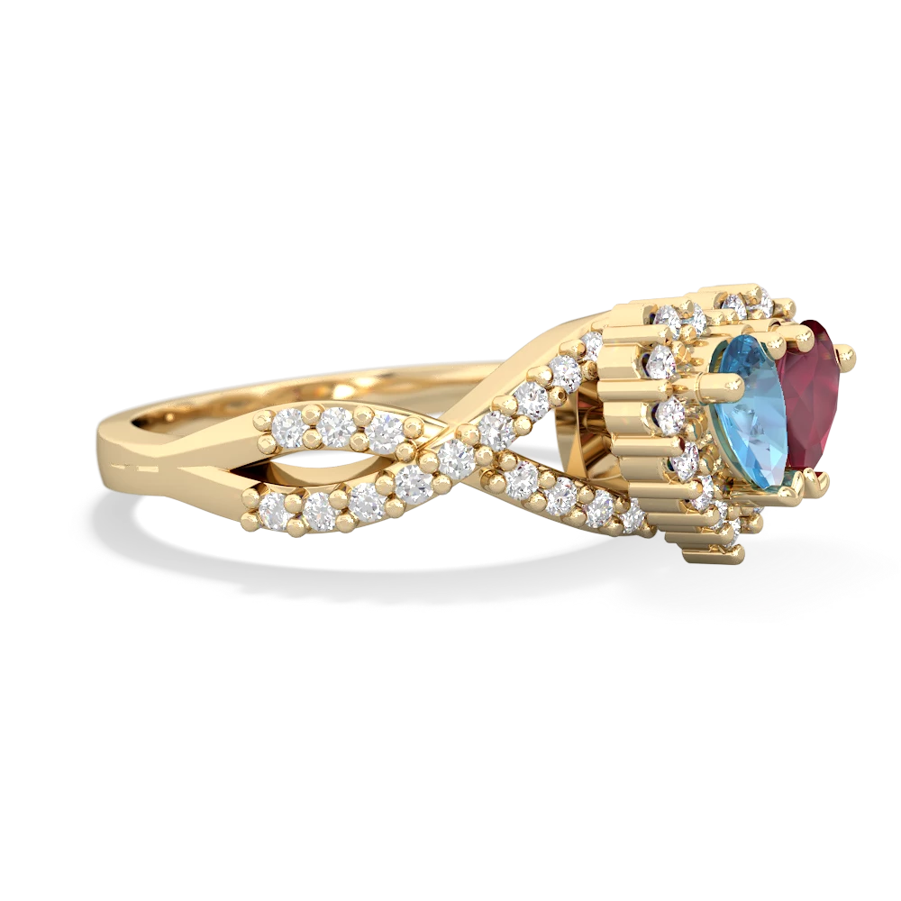 Blue Topaz Diamond Twist 'One Heart' 14K Yellow Gold ring R2640HRT