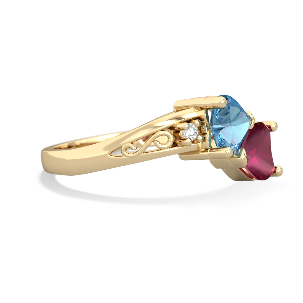 Blue Topaz Snuggling Hearts 14K Yellow Gold ring R2178