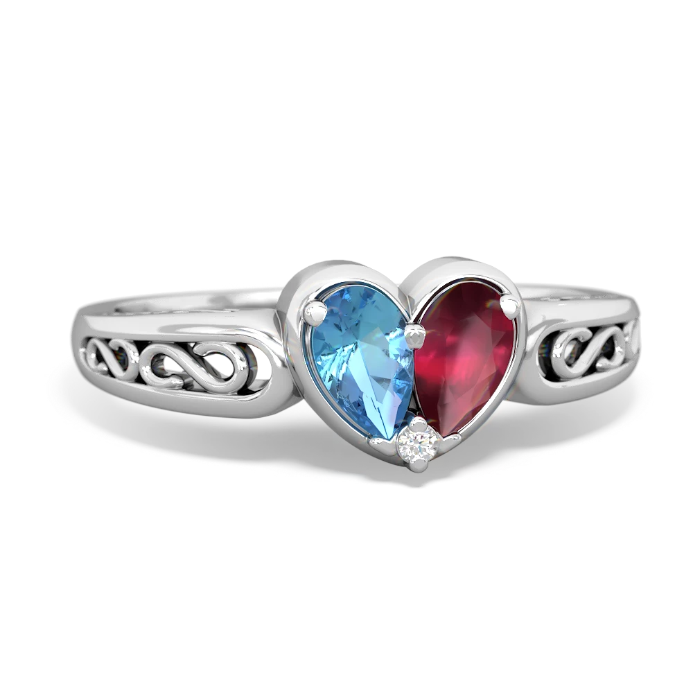 Blue Topaz Filligree 'One Heart' 14K White Gold ring R5070