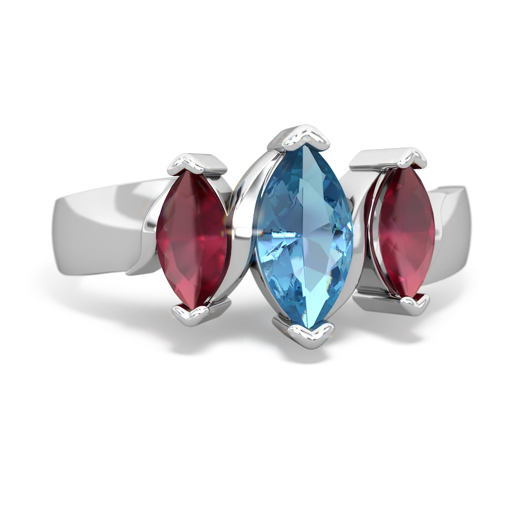 Blue Topaz Three Peeks 14K White Gold ring R2433