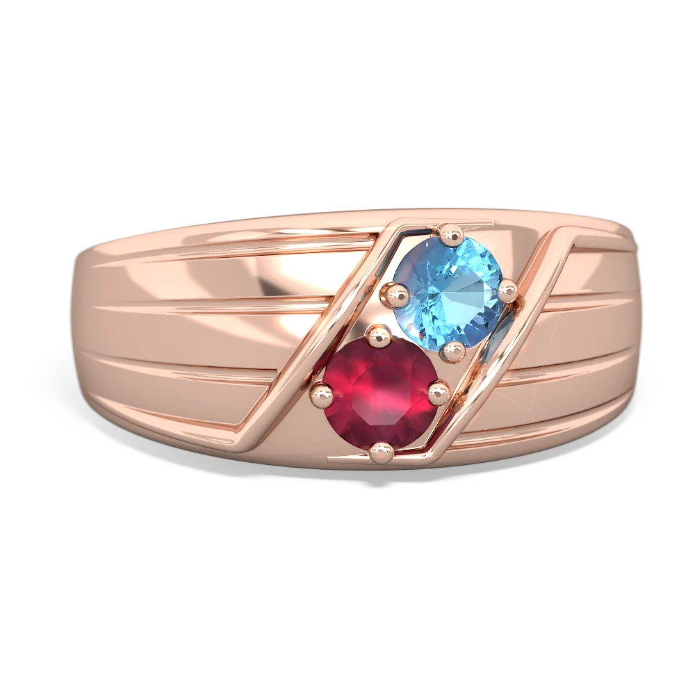 Blue Topaz Men's Streamline 14K Rose Gold ring R0460