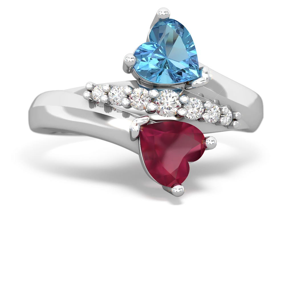 Blue Topaz Heart To Heart 14K White Gold ring R2064