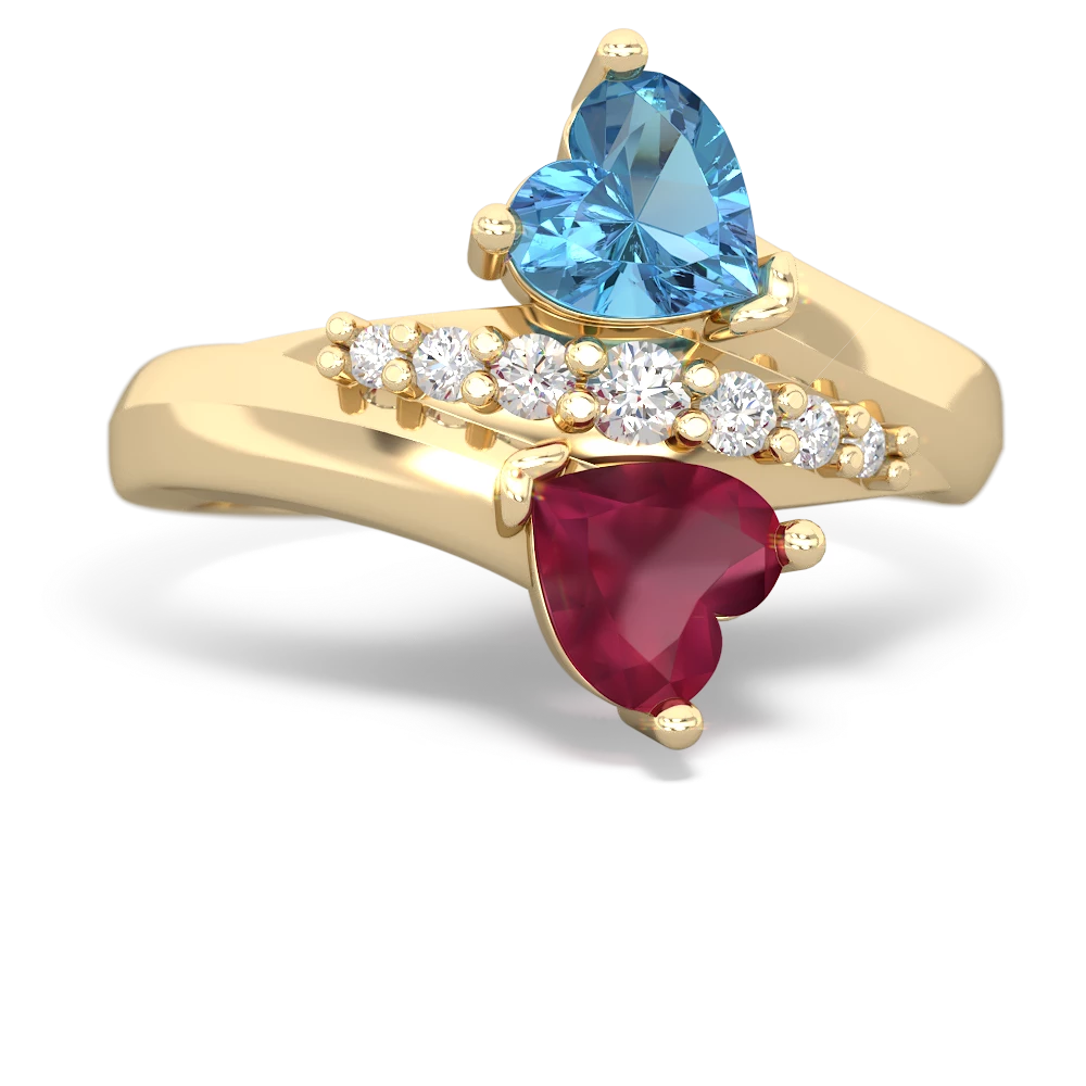 Blue Topaz Heart To Heart 14K Yellow Gold ring R2064