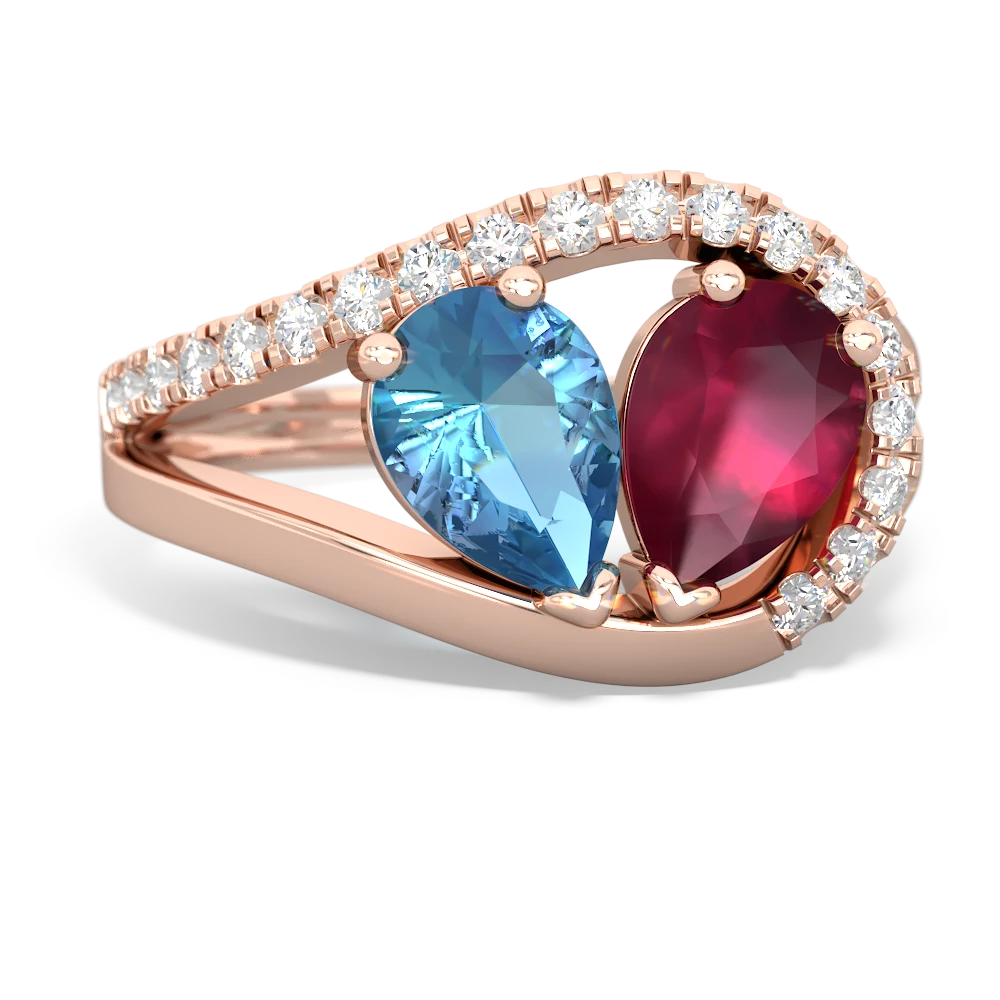 Blue Topaz Nestled Heart Keepsake 14K Rose Gold ring R5650