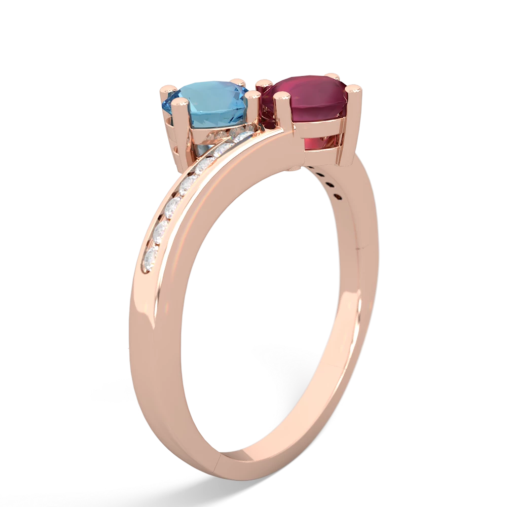 Blue Topaz Channel Set Two Stone 14K Rose Gold ring R5303