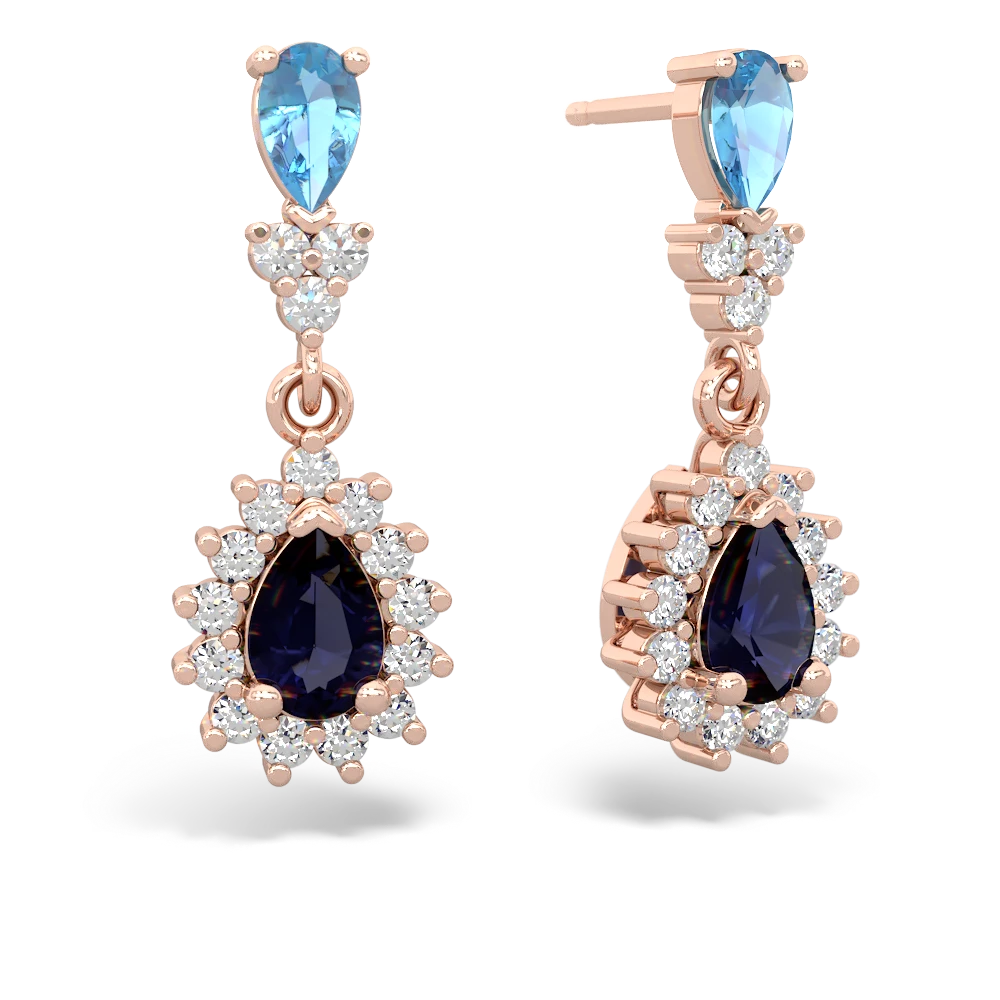 Blue Topaz Halo Pear Dangle 14K Rose Gold earrings E1882