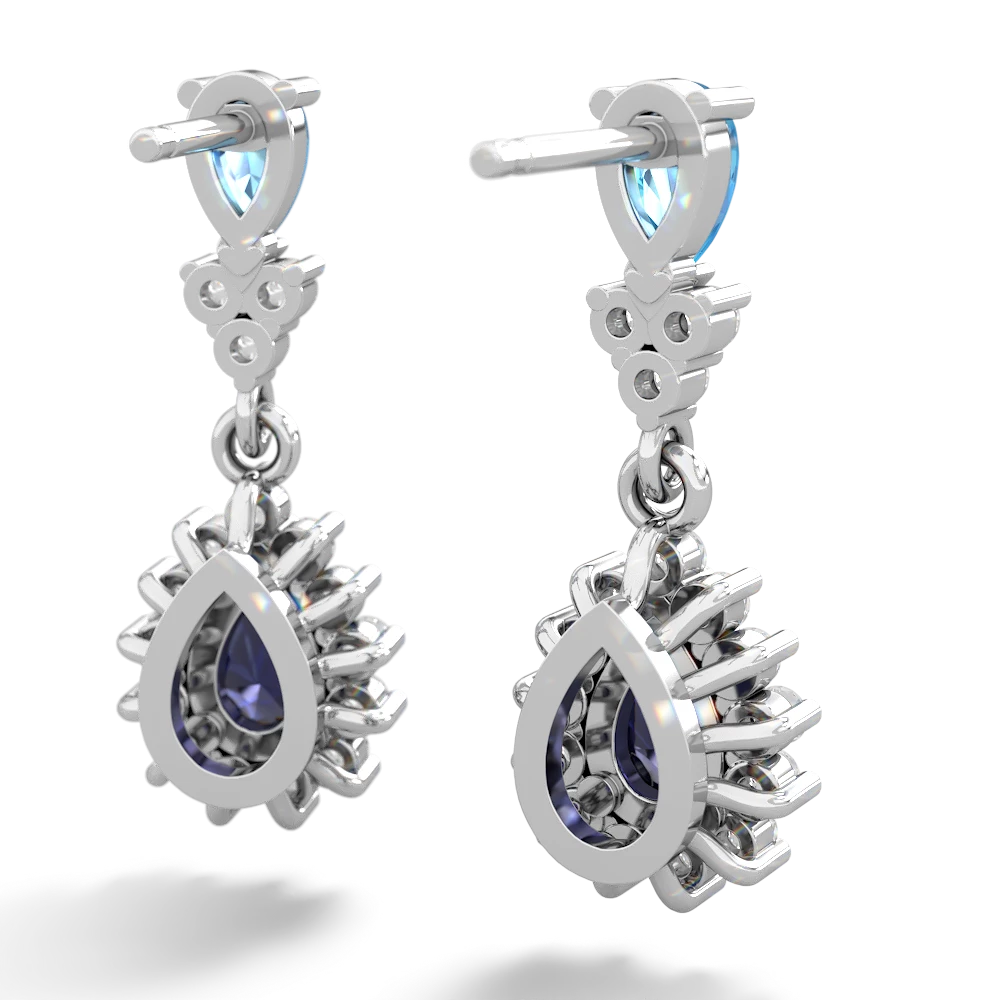 Blue Topaz Halo Pear Dangle 14K White Gold earrings E1882